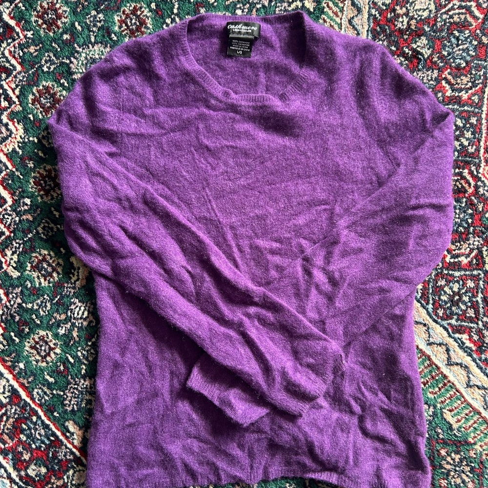 Cashmere Lord & Taylor Purple Long-Sleeve Crewneck Sweater